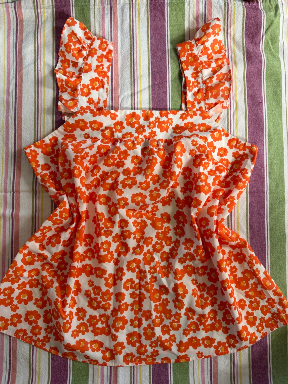 Womens Orange Floral Ruffle Strap Short Sleeve Top large